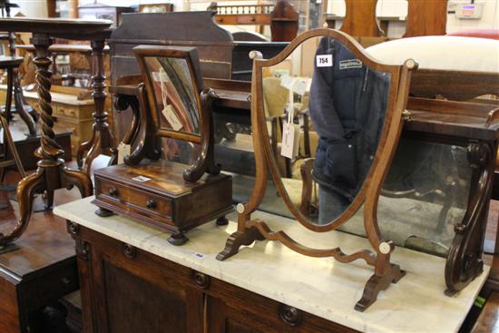 Victorian mahogany rectangular swing-frame toilet mirror & similar George III shield-shaped mirror